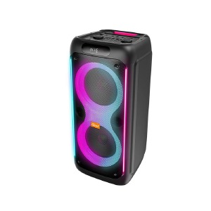 Колонка чемодан Mietubl RX-6268 8"х2/60W/беспроводной микрофон/RGB/BT5.0+EDR/USB/microSD/пульт черная 69,2х32,5х33см - фото