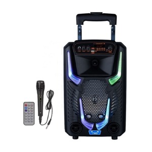 Колонка чемодан NDR-8908 8" USB/TF/BT/FM/RGB/пульт/MIC/3000mAh черная 47x26x23 см - фото
