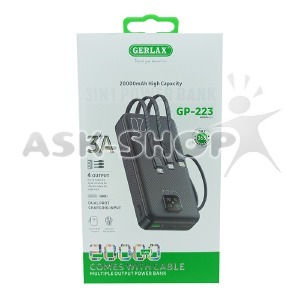 Power bank/Павербанк 20000mA Gerlax GP-223 1USB/3A/LED дисплей/кабель 3в1(microUSB/type-C/lightning) чорный - фото