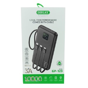 Power bank/Павербанк 10000mA Gerlax GP-123 1USB/3A/LED дисплей/кабель 3в1(microUSB/type-C/lightning) черный - фото