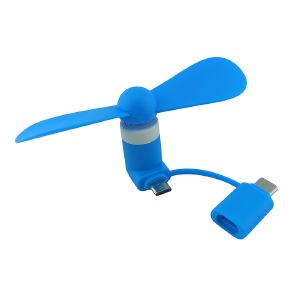 Вентилятор Type-C/microUSB голубой (работает от powerbank)  - фото