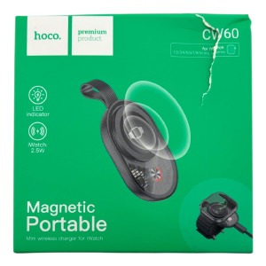 Уценка Беспроводное зарядное Hoco CW60 for Apple Watch/Samsung Watch/1A/2.5W/LED индикатор черное (поврежденная упаковка) - фото