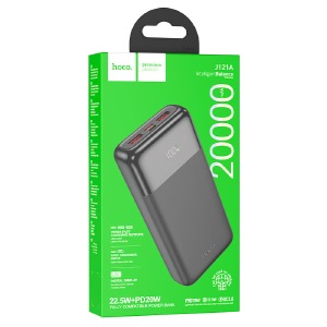 Power bank/Павербанк 20000mA Hoco J121A 3A/2USB/QC3.0/22.5W/PD20W/LCD дисплей (input micro, Type-C) черный - фото