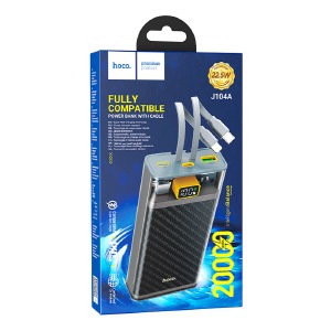 Power bank/Павербанк 20000mA Hoco J104A 3A/USB/QC3.0/22.5W/PD20W/кабель Type-C/lightning/LED дисплей (input Type-C 18W) серый (26) - фото