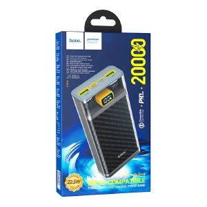 Power bank/Павербанк 20000mA Hoco J103A 3A/2USB/QC3.0/22.5W/PD20W/LED дисплей (input Type-C 18W) серый (26) - фото
