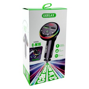 FM модулятор Gerlax C-M16 12-24V/3.1A/2USB/QC3.0/BT5.3/RGB/LED дисплей черный - фото