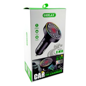 FM модулятор Gerlax C-M14 12-24V/3.1A/USB/QC3.0/BT5.3/RGB/LED дисплей чорний - фото
