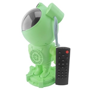 Ночник-проектор звездного неба Космонавт (003) с ушками от USB/c колонкой/BT/пульт/звуки природы 12x11x22см зеленый - фото