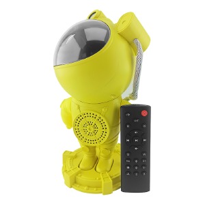 Ночник-проектор звездного неба Космонавт (003) с ушками от USB/c колонкой/BT/пульт/звуки природы 12x11x22см желтый - фото