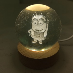 Ночник хрустальный шар 8см миньон на деревянной подставке LED подсветка/от USB - фото