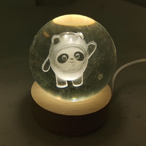 Ночник хрустальный шар 6см панда мини на деревянной подставке LED подсветка/от USB - фото