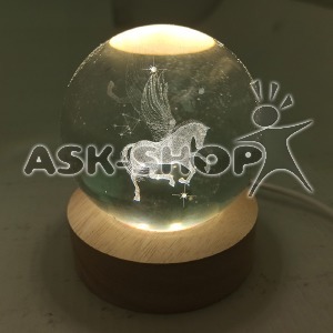 Ночник хрустальный шар 8см пегас на деревянной подставке LED подсветка/от USB - фото
