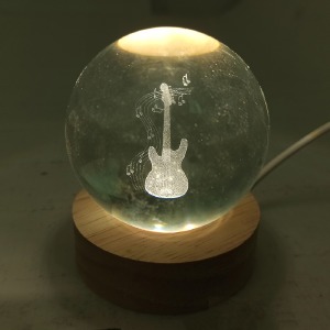 Ночник хрустальный шар 6см гитара на деревянной подставке LED подсветка/от USB - фото