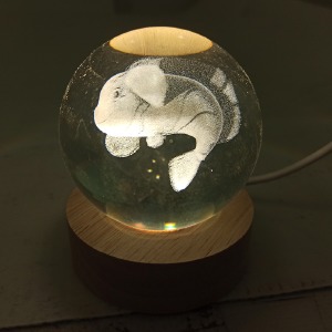 Ночник хрустальный шар 6см Немо на деревянной подставке LED подсветка/от USB - фото