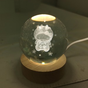 Ночник хрустальный шар 6см Hello Kitty мини на деревянной подставке LED подсветка/от USB - фото