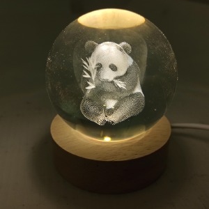Ночник хрустальный шар 6см панда на деревянной подставке LED подсветка/от USB - фото