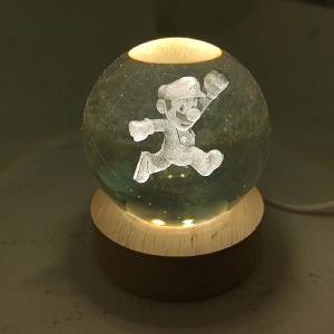 Ночник хрустальный шар 8см Super Mario на деревянной подставке LED подсветка/от USB - фото