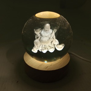 Ночник хрустальный шар 6см Будда 2 на деревянной подставке LED подсветка/от USB - фото