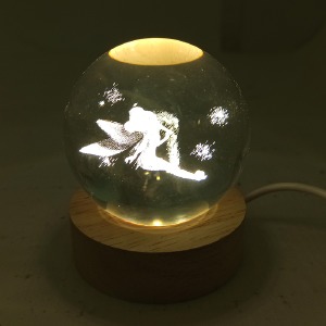 Ночник хрустальный шар 6см Динь-динь на деревянной подставке LED подсветка/от USB - фото