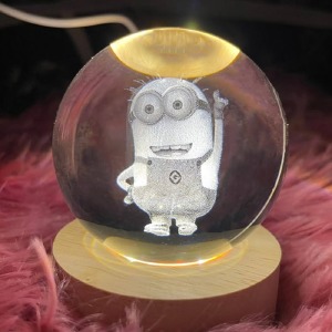 Ночник хрустальный шар 6см миньон на деревянной подставке LED подсветка/от USB - фото
