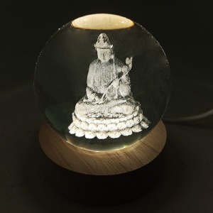 Ночник хрустальный шар 6см Будда на деревянной подставке LED подсветка/от USB - фото