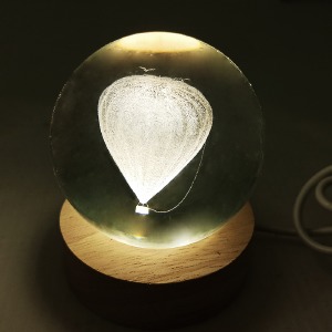 Ночник хрустальный шар 8см воздушный шар на деревянной подставке LED подсветка/от USB - фото