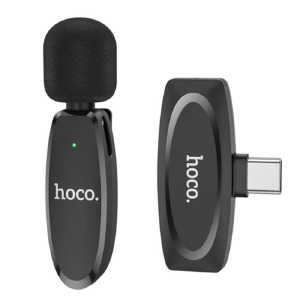 Микрофон для стримов беспроводной Hoco L15 Type-C to Lightning (петличка) черный - фото