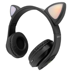 Уценка Hands Free большие Bluetooth Gerlax H8P LED ушки RGB/BT5.0/TFcard/FM/AUX/mic/250mAh черный (Краска из одного наушника стерлась) - фото