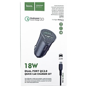 АЗУ microUSB Hoco Z39 3.4A/2USB/18W/QC3.0 черное 1м - фото
