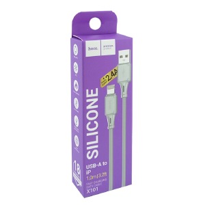 Кабель iPhone Lightning Hoco X101 2.4A силиконовый серый 1м (30) - фото