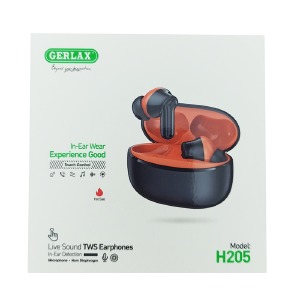 Bluetooth Air Pods Gerlax H205 BT5.3/TWS/30mAh/200mAh/touch control черно-оранжевые - фото