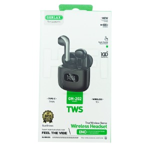 Bluetooth Air Pods Gerlax GH-202 BT5.4/TWS/ENC/30mAh/300mAh/touch control/LED дисплей вкладыши черные - фото