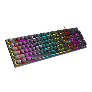 Клавиатура USB с подсветкой T-Wolf T80 (UA/ENG/RU) RGB/104 клавиши/полноразмерная/защита от влаги черная - фото
