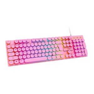 Клавиатура USB с подсветкой T-Wolf T80 (UA/ENG/RU) RGB/104 клавиши/полноразмерная/защита от влаги розовая - фото