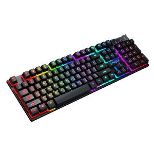 Клавиатура USB с подсветкой T-Wolf T17 (Ua) RGB/механическая/104 клавиши/полноразмерная/защита от влаги черная - фото