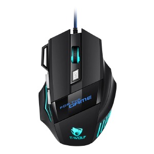 Компьютерная мышка проводная USB T-Wolf M1 7 кнопок/1200D-3600PI/RGB черная 1,5м - фото