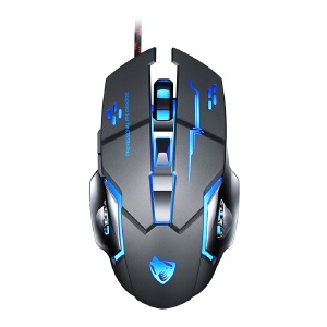 Компьютерная мышка проводная USB игровая T-Wolf V6 6 кнопок/200-3600DPI/RGB/металическое дно черная 1,5м - фото