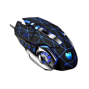 Компьютерная мышка проводная USB игровая T-Wolf V6 6 кнопок/200-3600DPI/RGB/металическое дно звездно черная 1,5м - фото