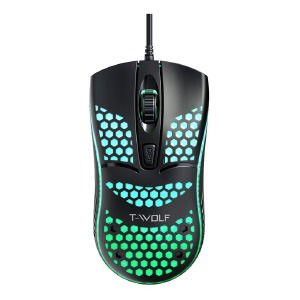 Компьютерная мышка проводная USB T-Wolf V15 4 кнопки/800-1600DPI/RGB черная 1,3м - фото