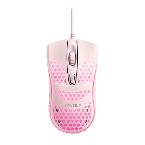 Компьютерная мышка проводная USB T-Wolf V15 4 кнопки/800-1600DPI/RGB розовая 1,3м - фото