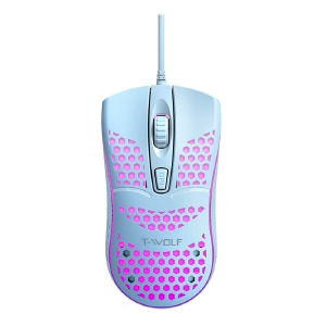 Компьютерная мышка проводная USB T-Wolf V15 4 кнопки/800-1600DPI/RGB синяя 1,3м - фото