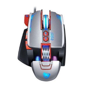 Компьютерная мышка проводная USB игровая T-Wolf V9 8 кнопок/8000-6400DPI/RGB серебрянная 1,8м - фото