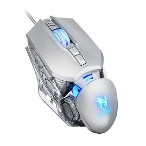 Компьютерная мышка проводная USB игровая T-Wolf G530 7 кнопок/1200-6400DPI/RGB серебрянная 1,5м - фото