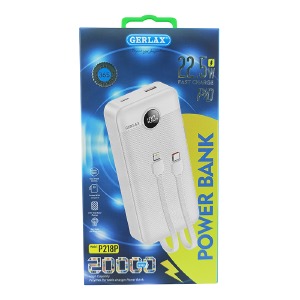 Power bank/Павербанк 20000mA Gerlax P218 1USB/3A/QC3.0/PD22.5W/LED дисплей/кабел (Type-C/Lightning) белый - фото