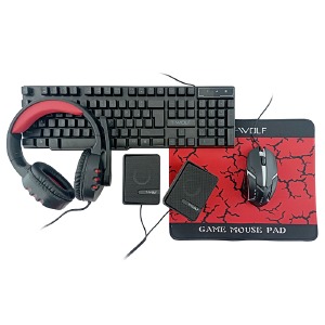 Игровой набор USB (клавиатура+мышь+наушники+колонки+коврик для мышки 300x250мм) T-Wolf TF850 5in1 (Eng/Ua/Ru)/RGB/104кл/3 кн черный - фото