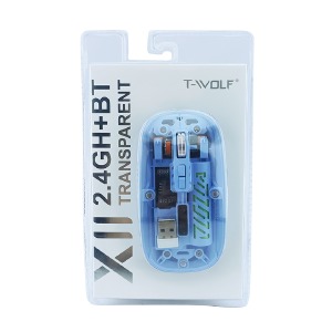 Компьютерная мышка беспроводная T-Wolf X11 5 кнопок/USB 2.4GHz/BT/800-1600DPI голубая блистер - фото