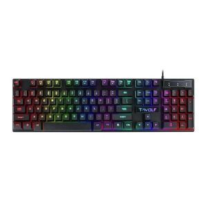 Клавиатура USB с подсветкой T-Wolf T20 (Ua/Eng/Ru) RGB/104 клавиши/полноразмерная/защита от влаги черная - фото