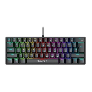 Клавиатура USB с подсветкой T-Wolf T61 (Ua) RGB/механическая/61 клавиша/защита от влаги черная - фото