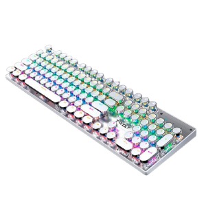 Клавиатура USB с подсветкой T-Wolf T75 (UA/ENG/RU) RGB/механическая/blue switch/104 клавиши/полноразмерная/металическая/защита от влаги белая 1,5м - фото