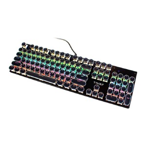 Клавиатура USB с подсветкой T-Wolf T75 (UA/ENG/RU) RGB/механическая/blue switch/104 клавиши/полноразмерная/металическая/защита от влаги черная 1,5м - фото